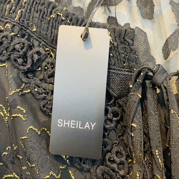 NWT Sheilay Shear Peasant Blouse Black & Gold - Picture 4 of 7